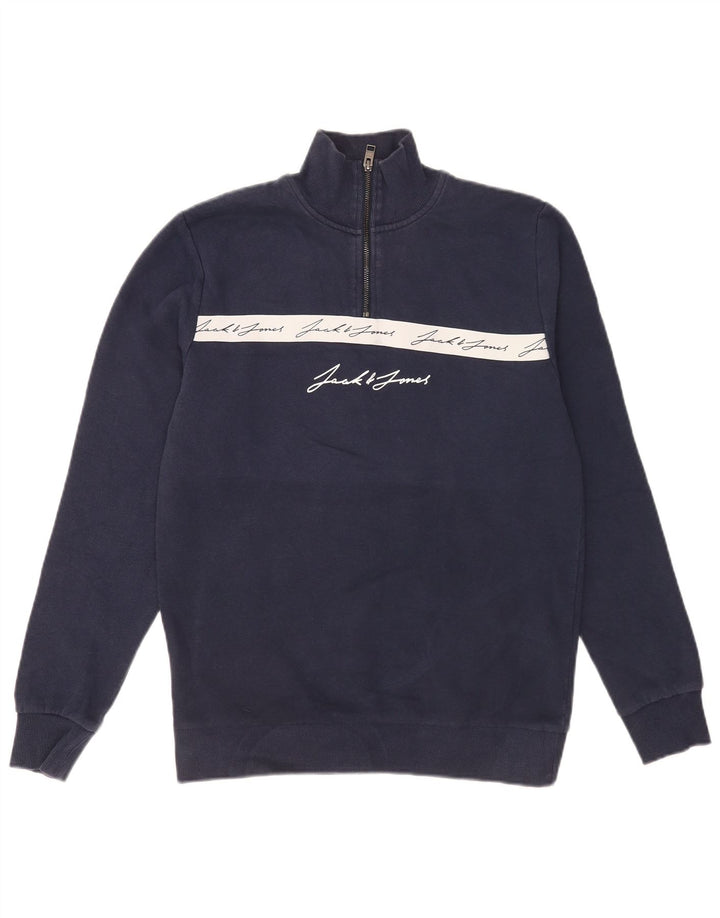 Jack & Jones moletom gráfico masculino jumper médio azul marinho colorblock