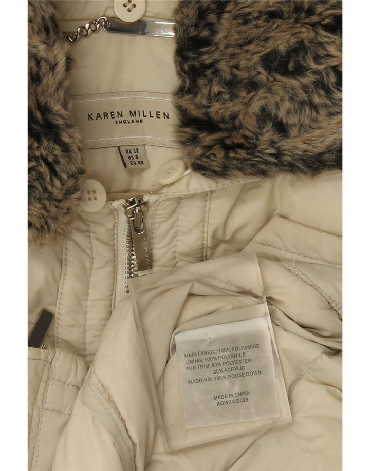 Jaqueta acolchoada com capuz feminino Karen Millen UK 12 médio off white poliamida