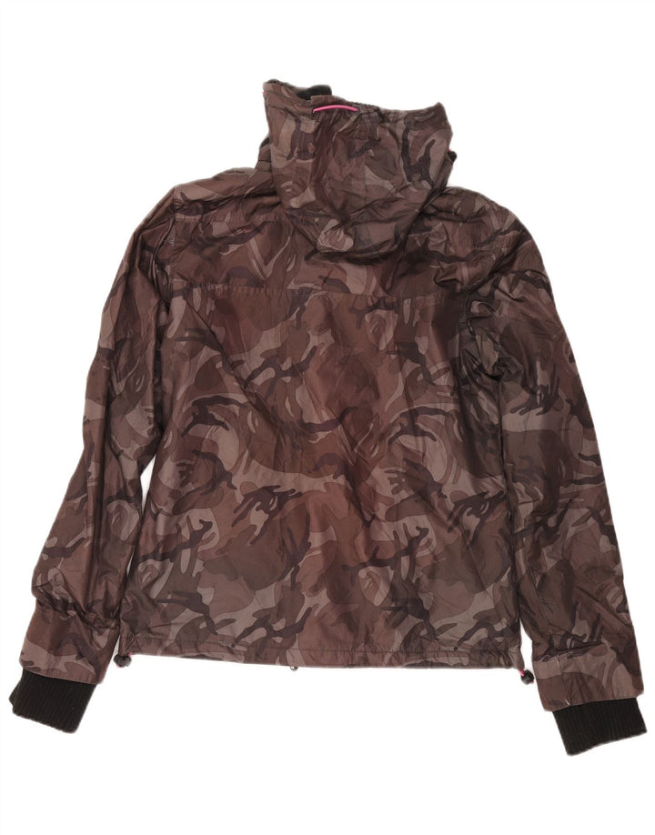 Jaqueta corta-vento feminina vintage com capuz Reino Unido 10 pequena camuflagem cinza