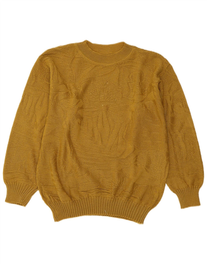 Suéter feminino VINTAGE com gola redonda UK 14 amarelo médio