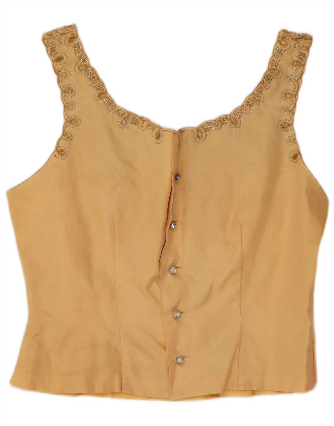Blusa feminina vintage sem mangas, top UK 12 médio amarelo