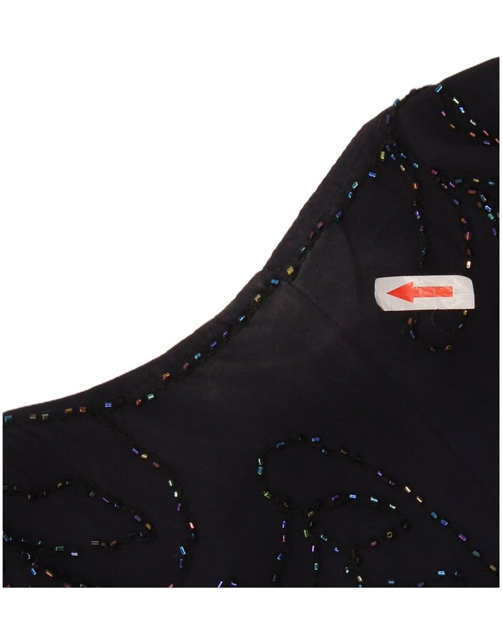 Vestido feminino Marks & Spencer sem mangas evasê Reino Unido 16 grande roxo poliéster