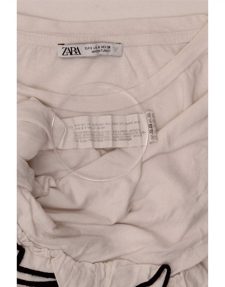 Blusa feminina Zara cropped oversized top UK 10 pequeno algodão branco