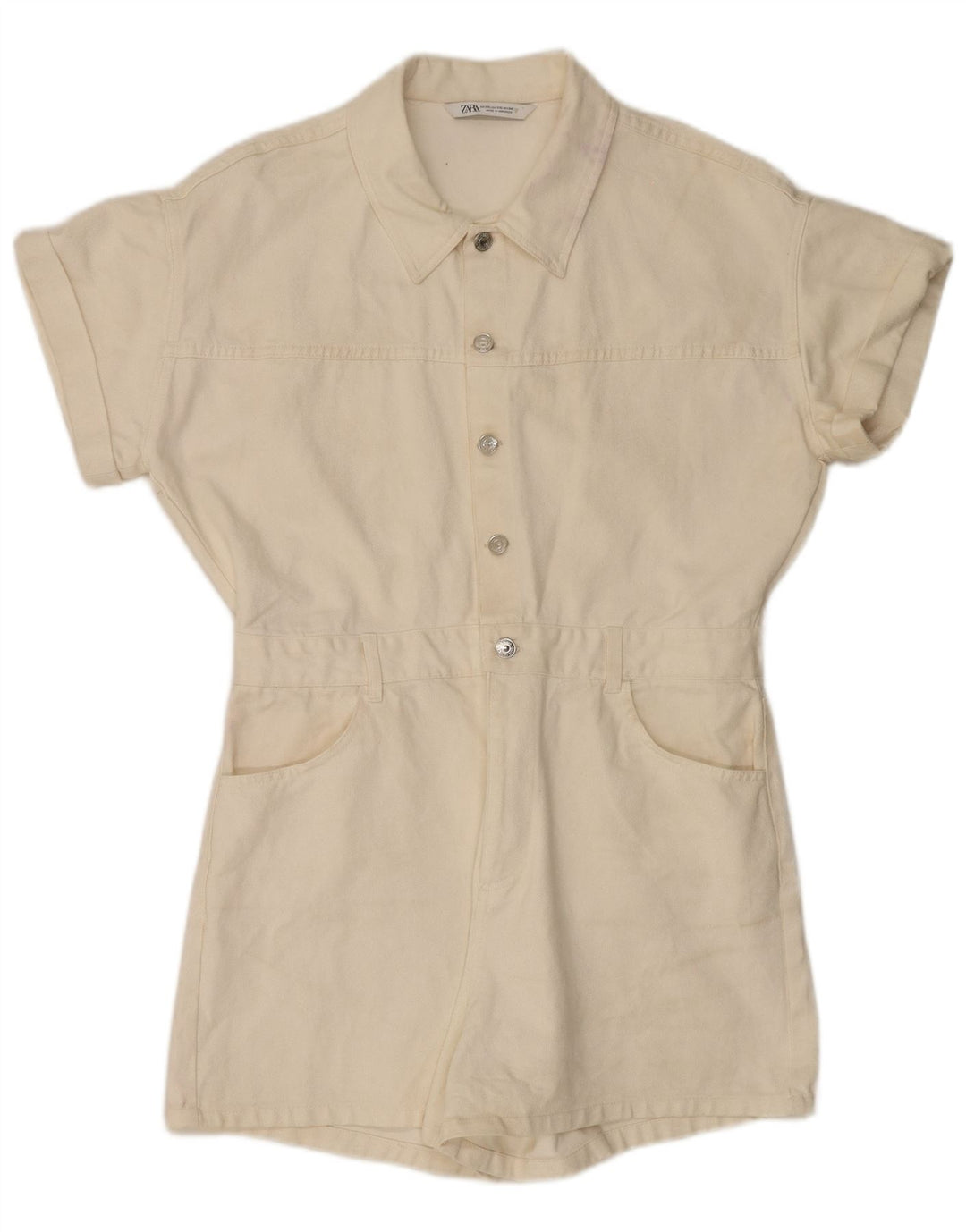 Macacão jeans feminino Zara UK 20 2XL algodão branco