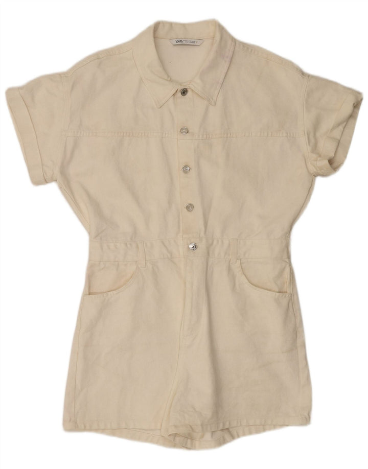 Macacão jeans feminino Zara UK 20 2XL algodão branco