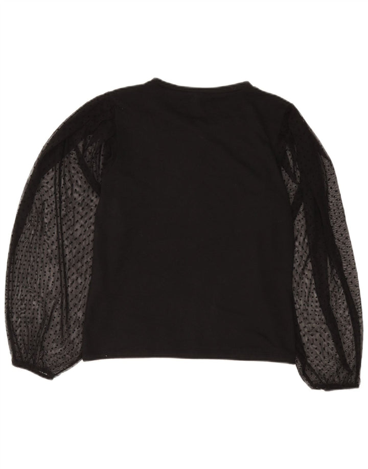 Blusa feminina de manga comprida Zara UK 10 pequena bolinha preta poliéster