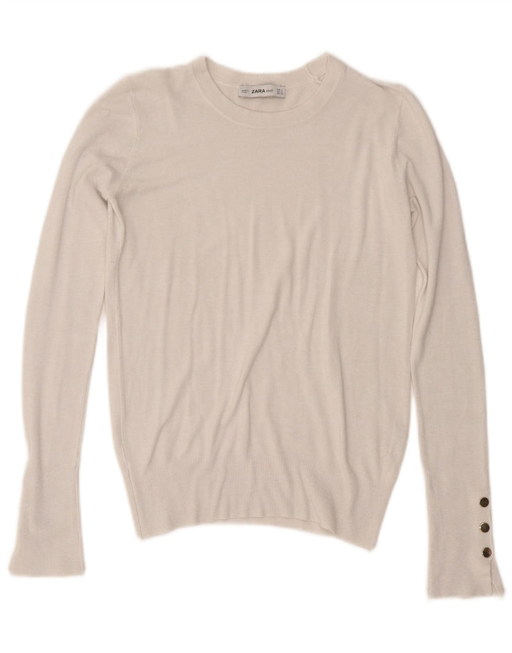 Suéter feminino Zara com gola redonda, Reino Unido 10, pequeno, branco