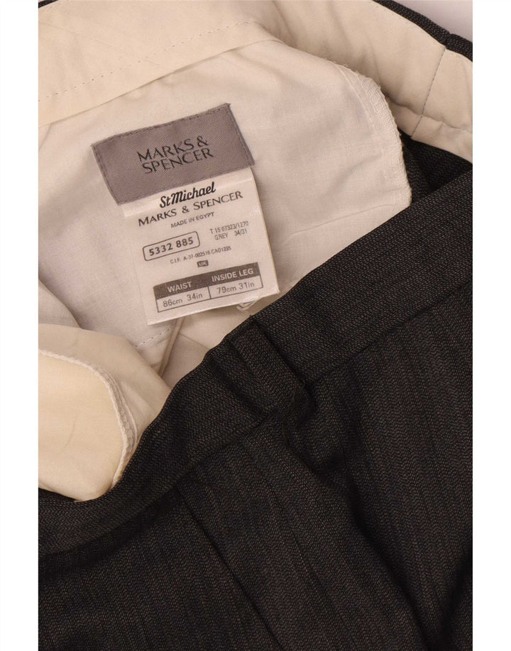 Calça chino reta masculina Marks & Spencer W34 L31 poliéster cinza