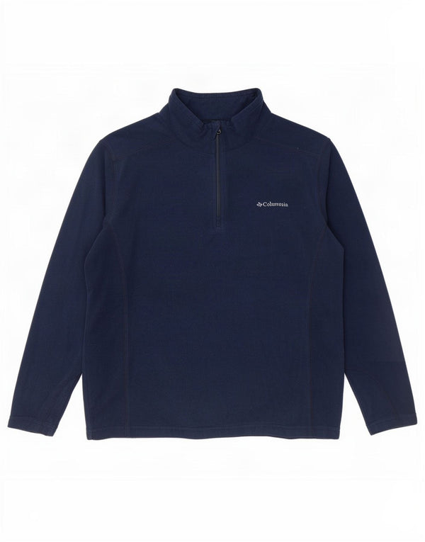 Suéter de lã Columbia masculino com zíper e gola grande azul marinho poliéster