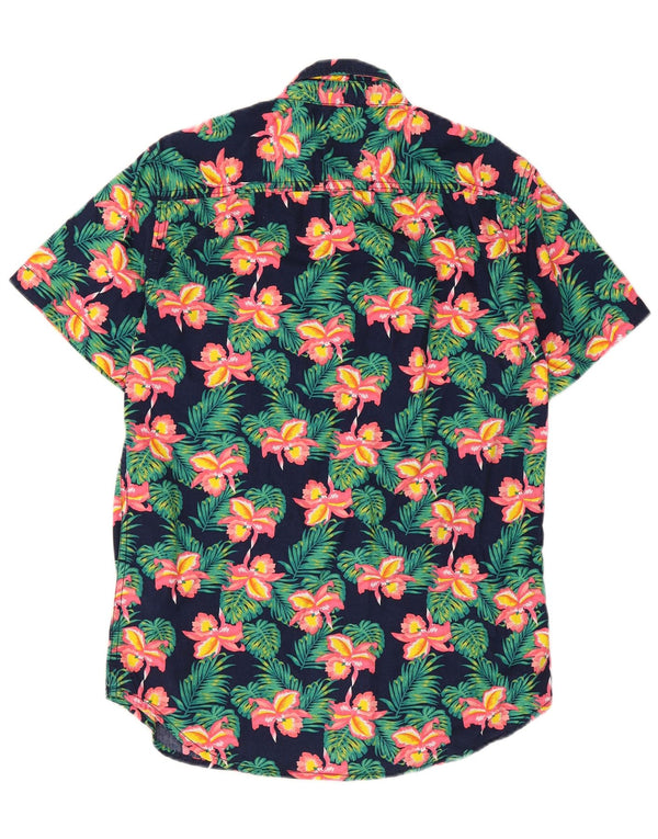 Camisa masculina Superdry de manga curta médio azul marinho floral algodão havaiano
