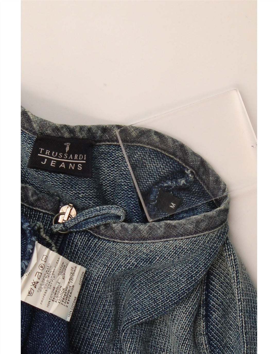 Suéter cardigã feminino Trussardi Jeans manga curta Reino Unido 12 azul médio