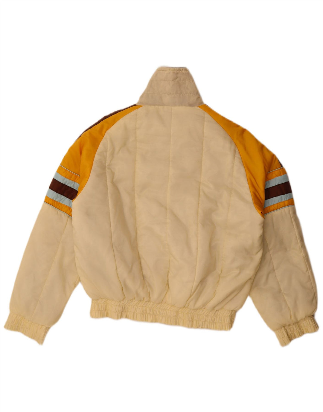 Jaqueta acolchoada masculina vintage UK 40 grande bloco colorido bege nylon