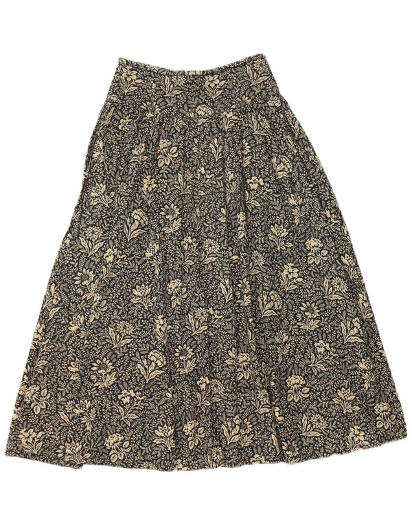 Saia feminina Byblos cintura alta evasê IT 40 pequena W26 algodão floral preto