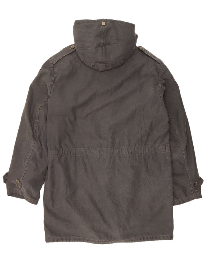 Jaqueta Parka masculina vintage com capuz UK 38 cinza médio