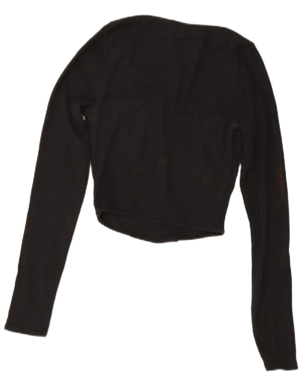 Zara Womens Crop Top Manga Longa Reino Unido 12 Médio Preto