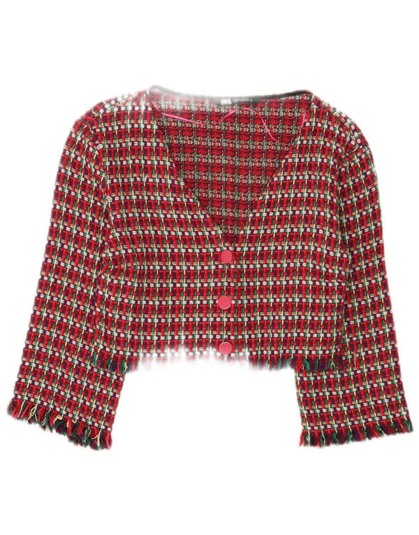 Jaqueta Bolero feminina Zara UK 12 algodão xadrez vermelho médio