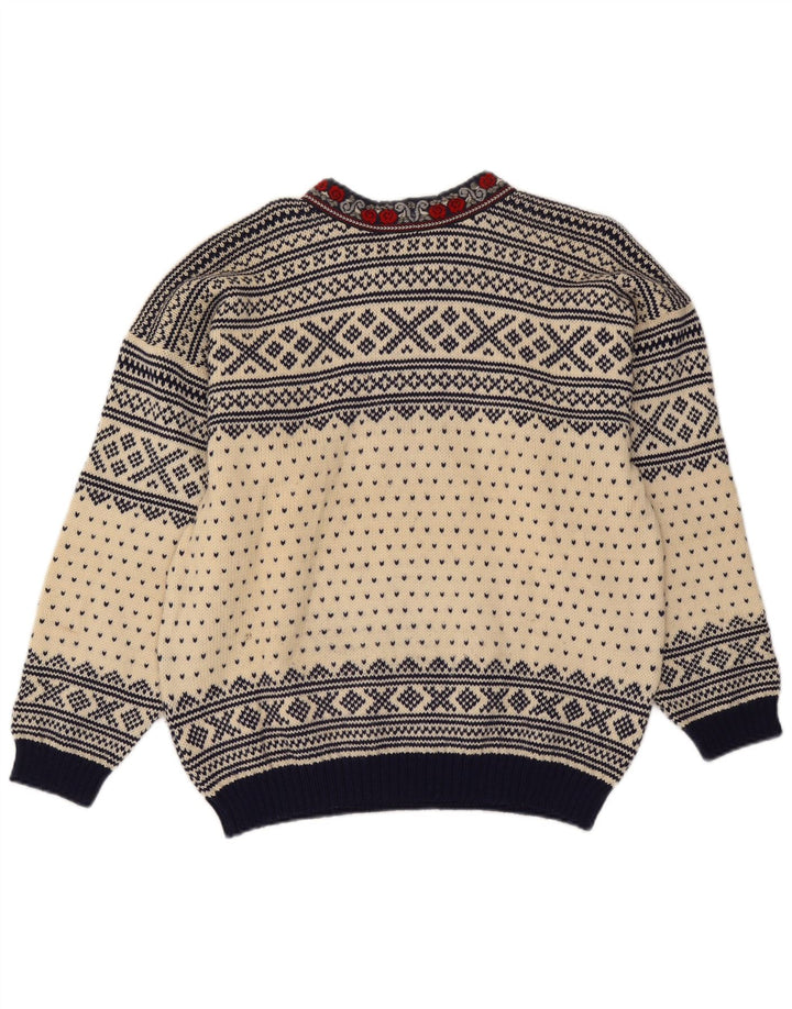 Suéter masculino Voss unissex com decote em V médio off white Fair Isle Wool