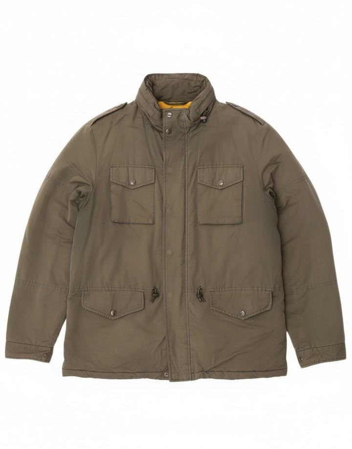 Jaqueta utilitária masculina Hackett com capuz UK 42 XL algodão cáqui