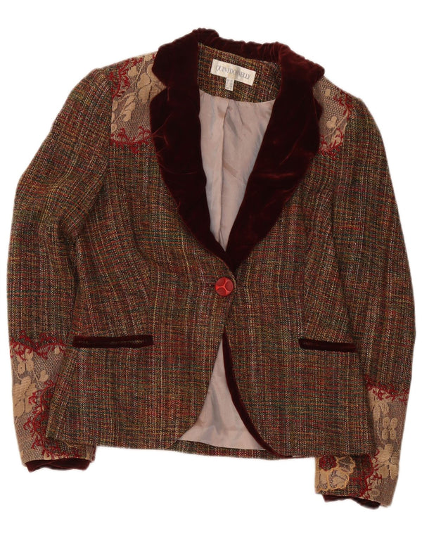 Jaqueta blazer feminina Quin And Donnelly com 1 botão Reino Unido 10 pequena marrom floral