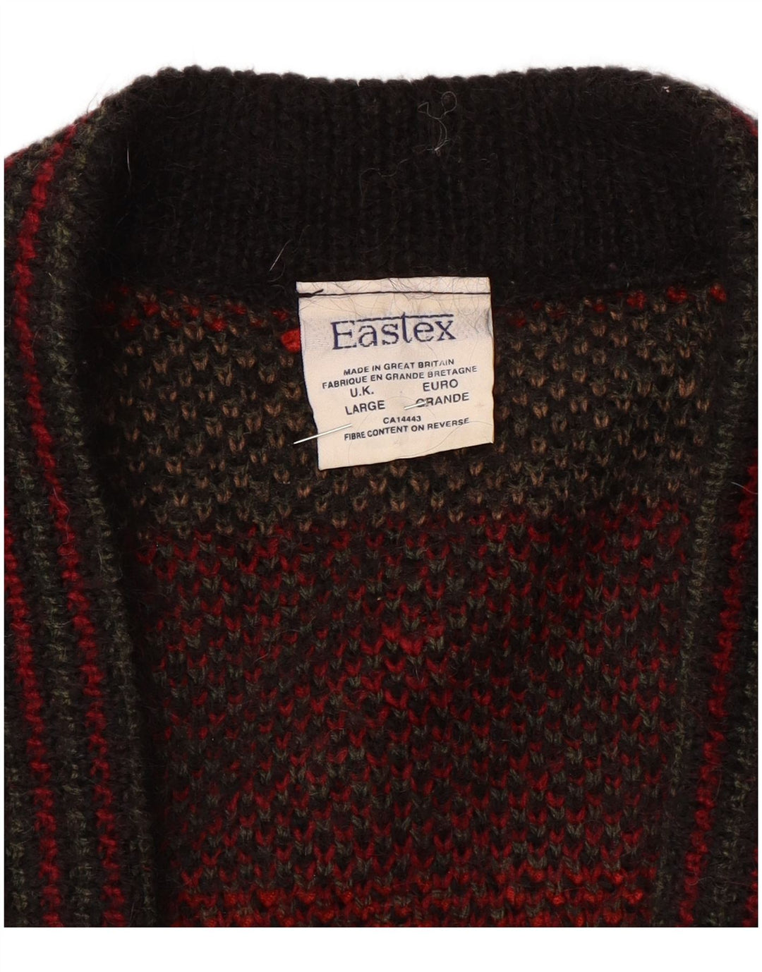 Suéter cardigã feminino grande da EASTEX Reino Unido 16 grande vermelho Fair Isle acrílico