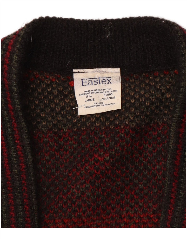 Suéter cardigã feminino grande da EASTEX Reino Unido 16 grande vermelho Fair Isle acrílico