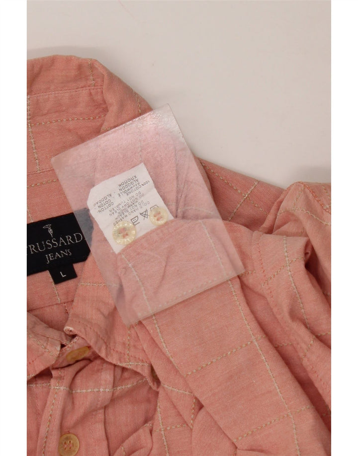Camisa masculina TRUSSARDI JEANS grande algodão xadrez rosa