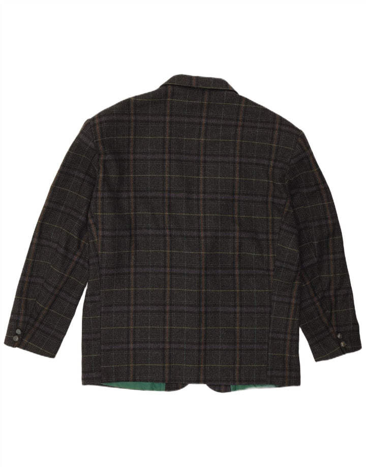 Jaqueta blazer masculina VINTAGE com 2 botões IT 54 2XL lã xadrez cinza