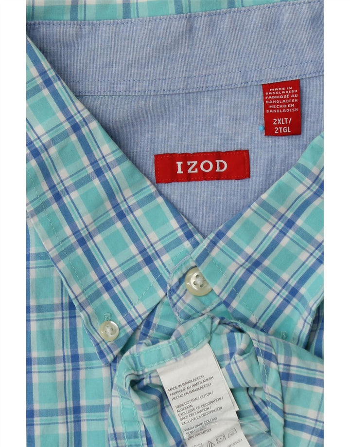 Camisa alta masculina IZOD 2XL algodão xadrez azul