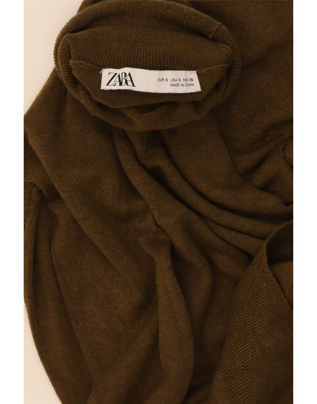 Zara Suéter feminino com gola redonda e gola redonda, Reino Unido 10 pequeno cáqui