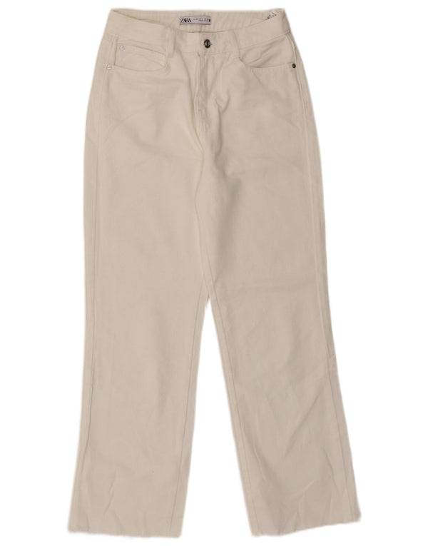 Zara Calça jeans reta feminina cintura alta EU 36 XS W26 L28 algodão branco