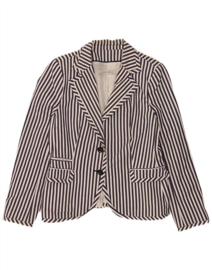 Jaqueta blazer feminina Zara com 2 botões UK 18 XL azul marinho listrado
