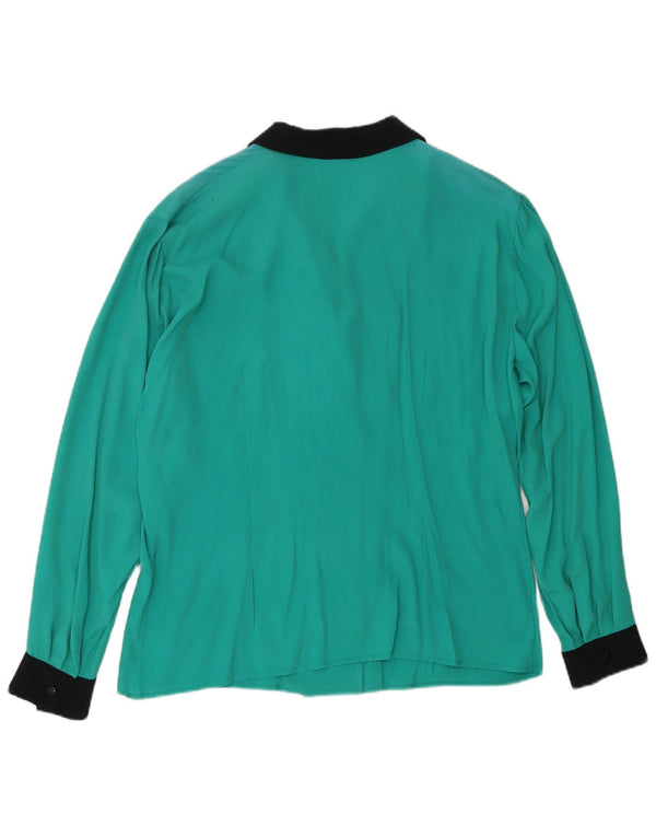 Vintage Womens Shirt Blouse UK 18 XL Green Colourblock Acetate