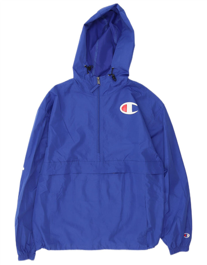 Jaqueta de chuva masculina com capuz gráfico Champion UK 38 poliéster azul médio
