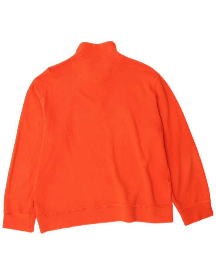 LANDS END Suéter masculino com zíper e gola grande de algodão laranja