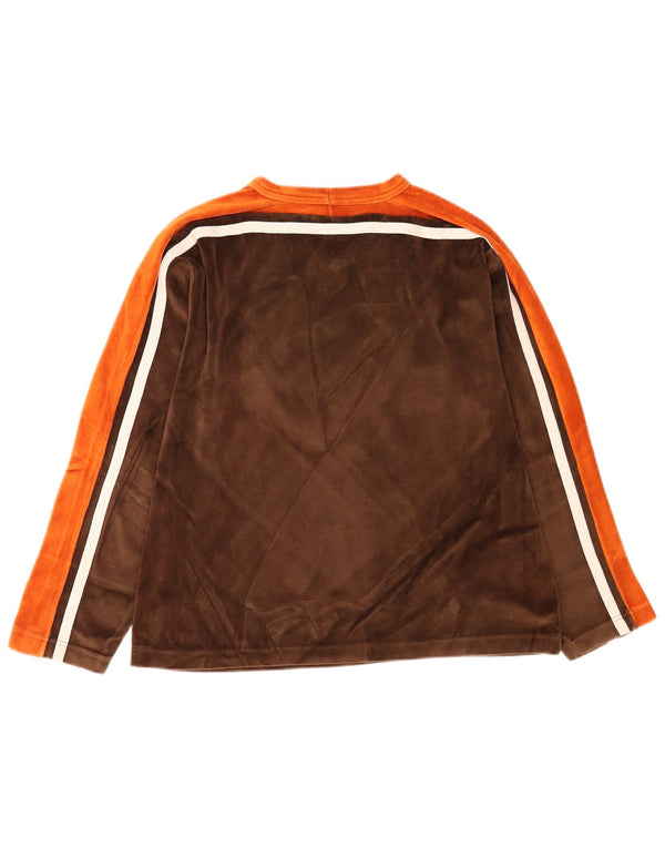 Top masculino vintage de manga comprida grande algodão colorblock marrom