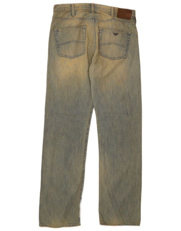 Armani Jeans masculinos desgastados retos W32 L32 algodão azul