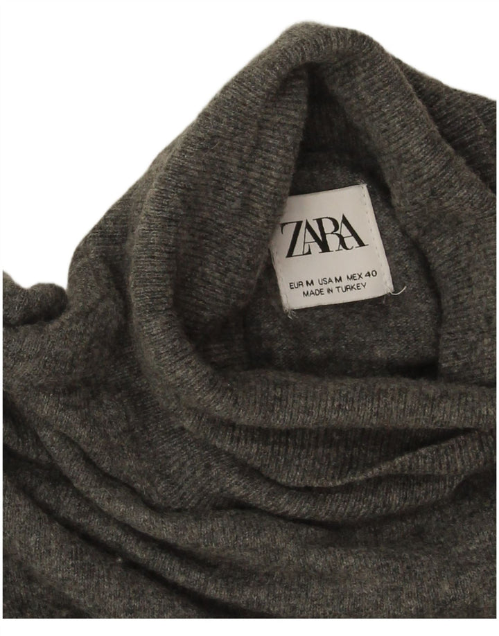 Suéter feminino Zara com gola redonda e poliamida manchada cinza médio Reino Unido 14