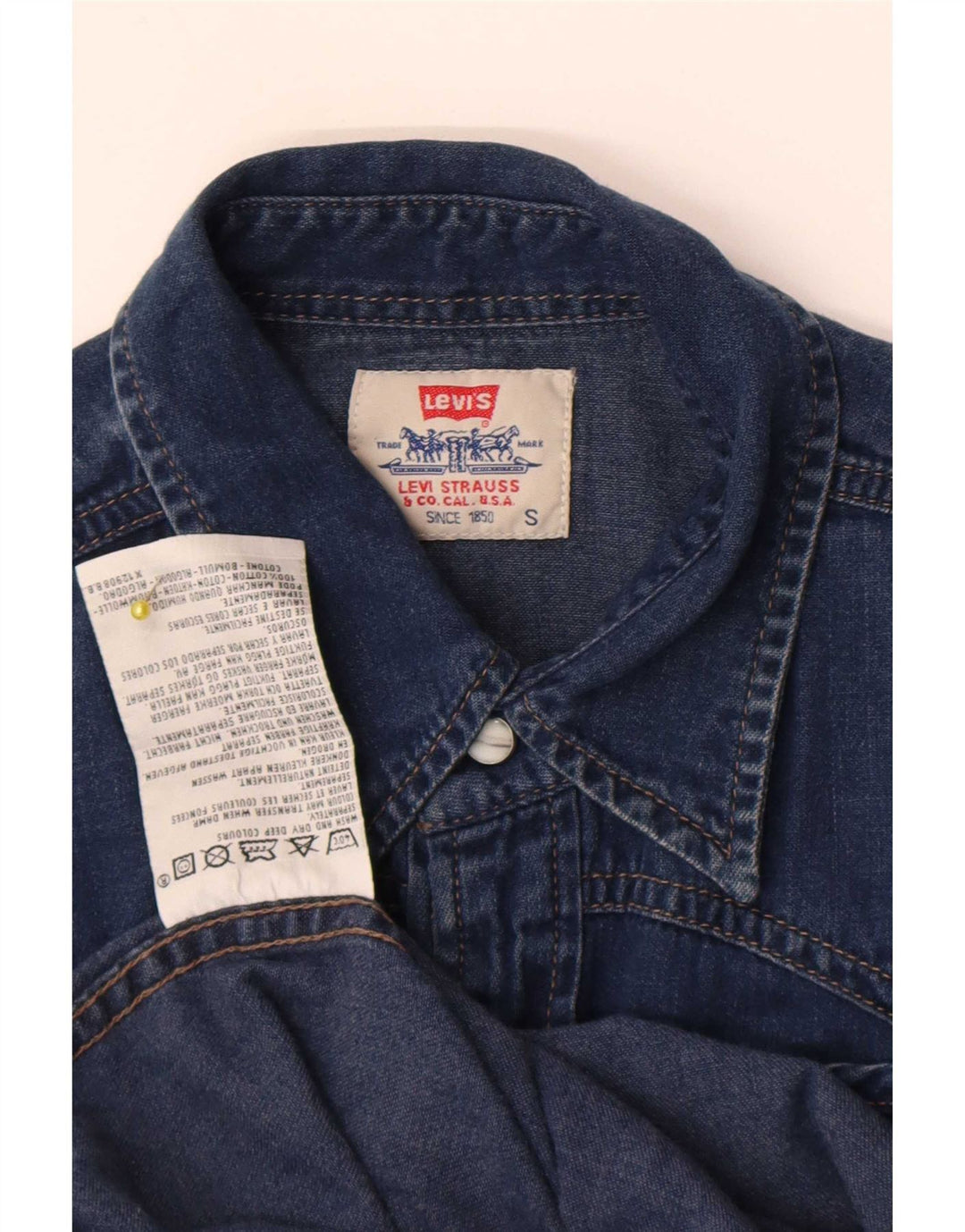Camisa jeans masculina Levi's pequena azul algodão