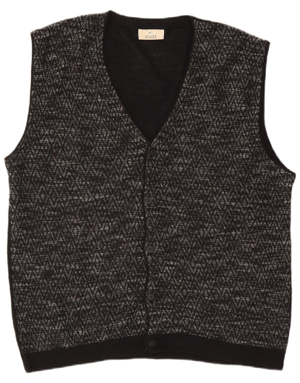 Suéter cardigã masculino sem mangas Rodes XL preto Argyle/lã diamante