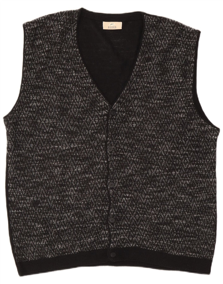 Suéter cardigã masculino sem mangas Rodes XL preto Argyle/lã diamante