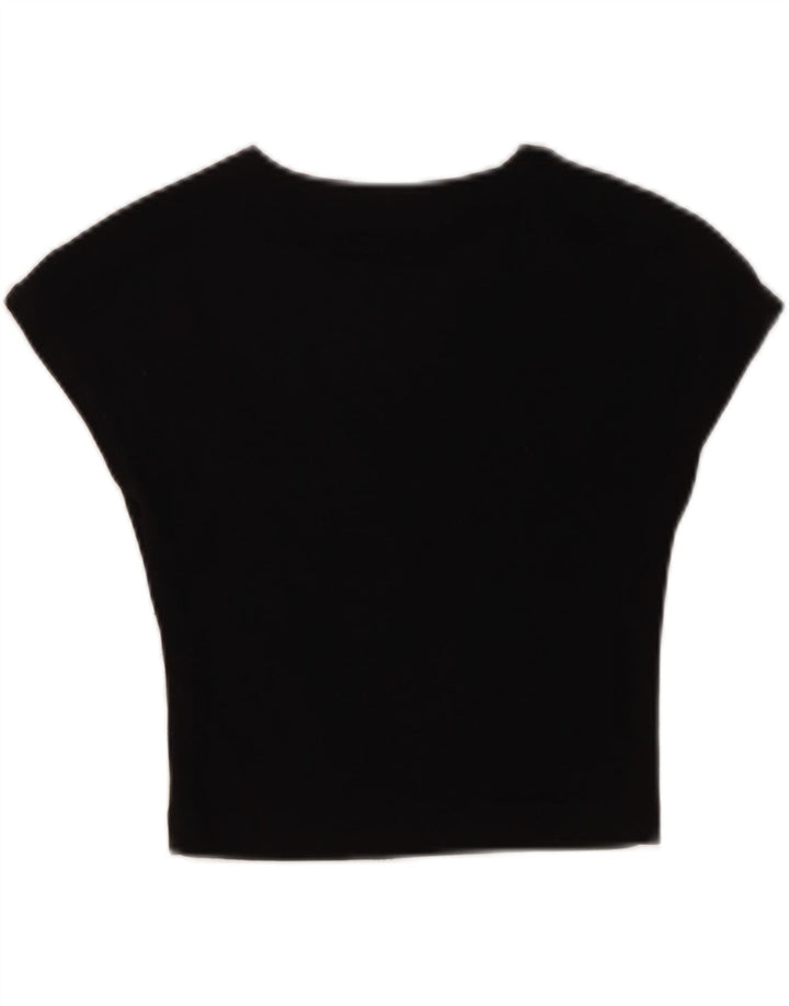 Zara Womens Crop T-Shirt Top UK 12 Médio Algodão Preto