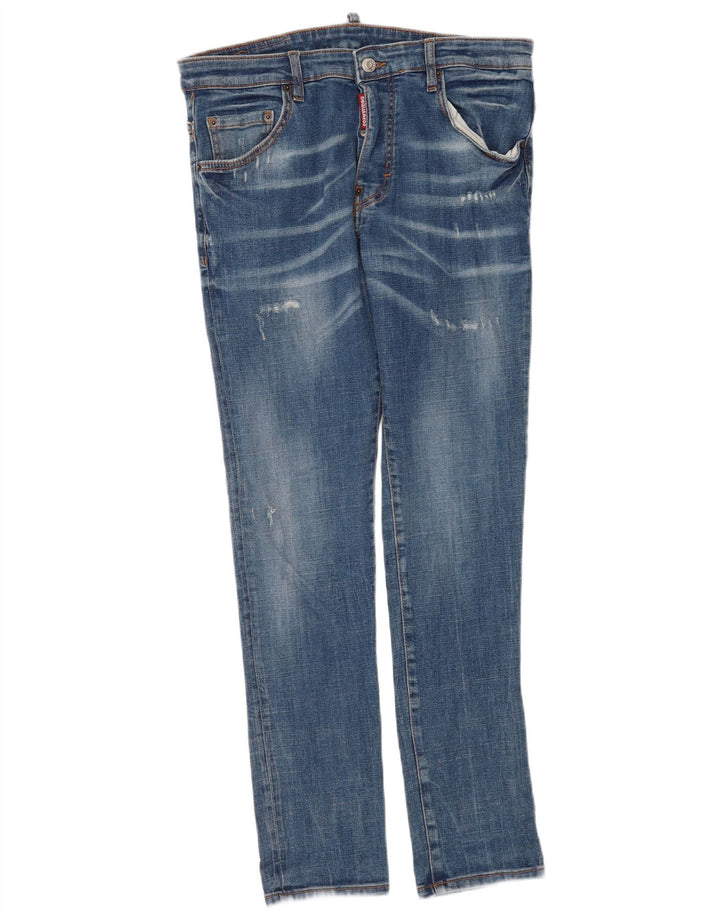 Dsquared2 Calça jeans feminina desgastada IT 46 grande W32 L30 algodão azul