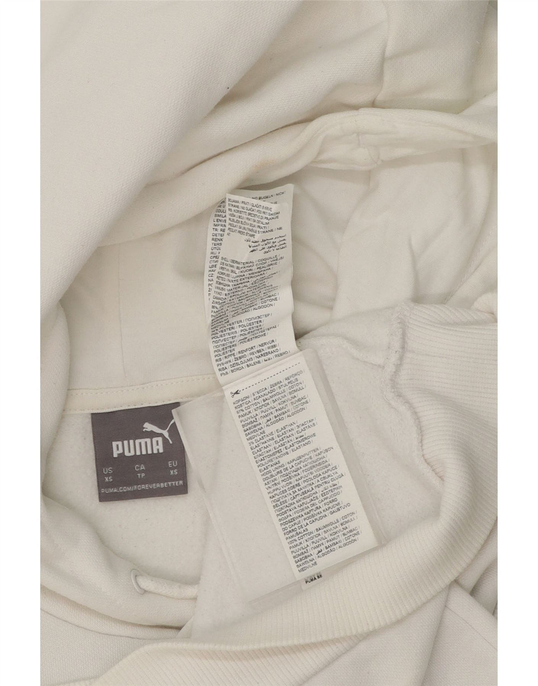PUMA Womens Oversized Graphic Hoodie Jumper UK 6 XS White Cotton Vintage Puma and Second-Hand Puma from Messina Hembry 