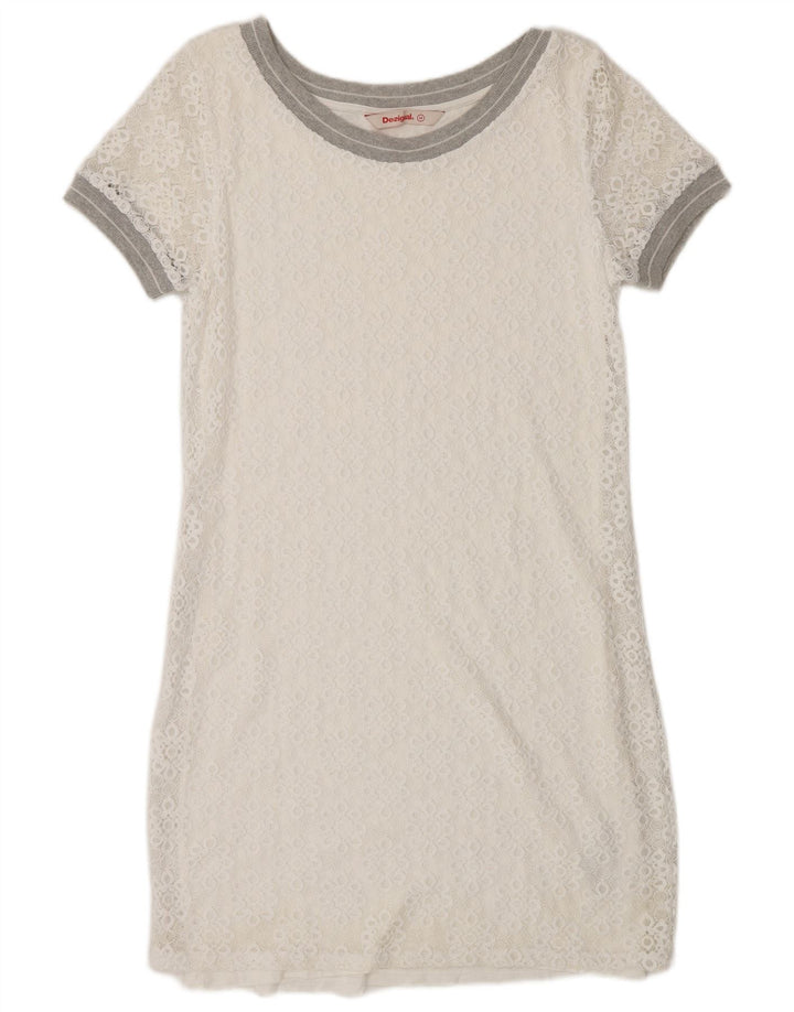 Vestido bainha feminino Desigual UK 14 médio branco floral poliamida