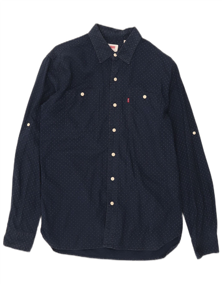 Camisa masculina Levi's de algodão manchado azul marinho médio