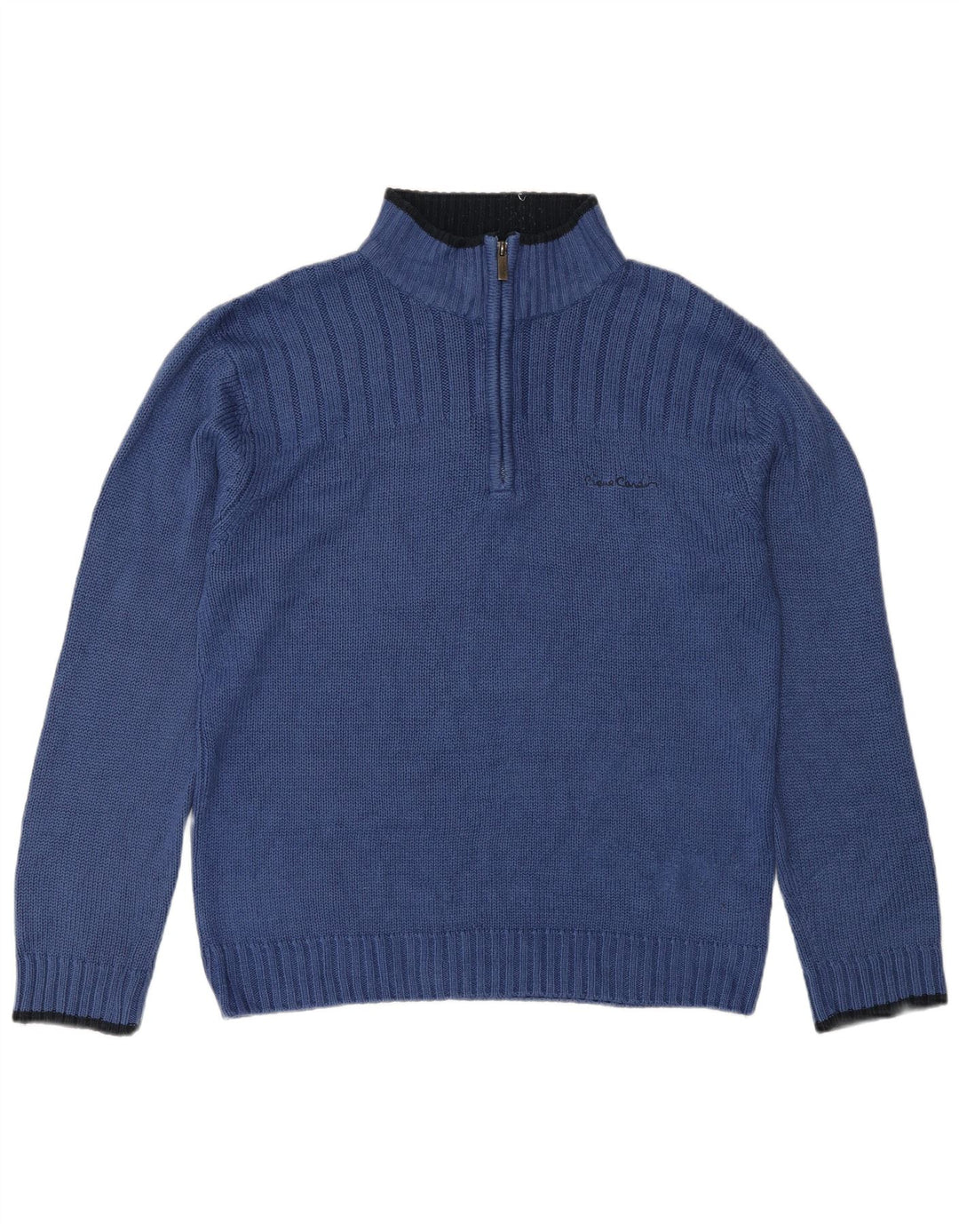 Suéter masculino Pierre Cardin com zíper e gola grande azul