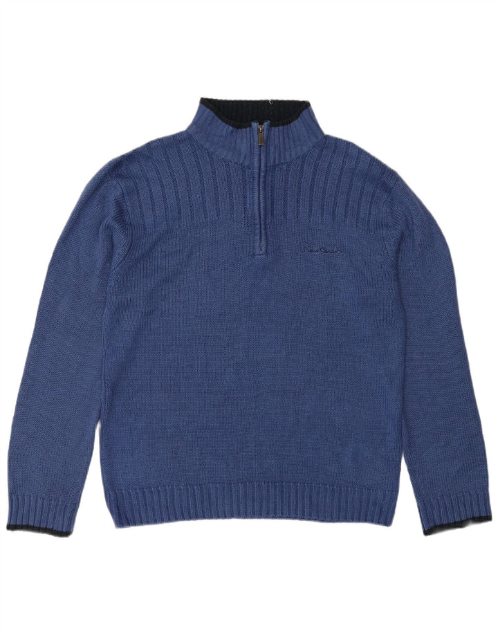 Suéter masculino Pierre Cardin com zíper e gola grande azul