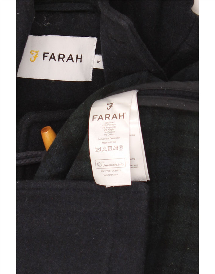Jaqueta Duffle masculina com capuz Farah UK 38 lã azul marinho médio