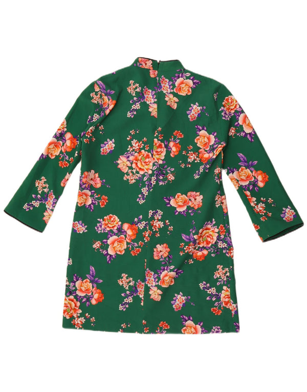 Vestido feminino Zara Qi-Pao de manga comprida Reino Unido 14 verde médio floral