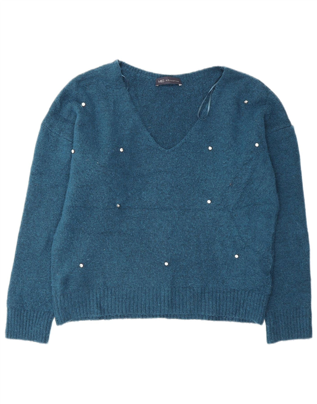 Suéter feminino Marks & Spencer grande com decote em V Reino Unido 10 pequeno azul